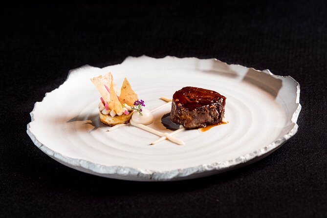 Audio visual multi-sensory chefs journey dinner experience - Dessert finale from Brazil: banaba bread, coffee creme, dark chocolate ganache, banana sorbet
